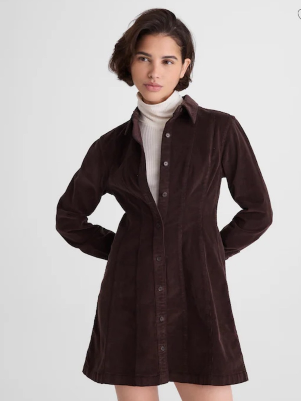 Madewell Corduroy Button-Front flare Shirt Dress in Deep Brown